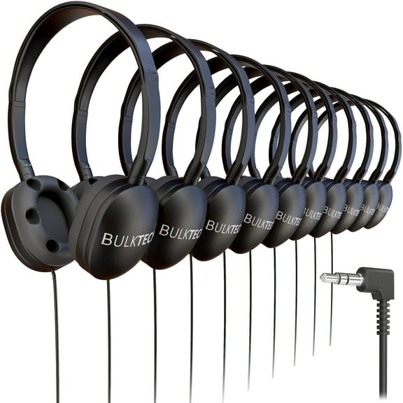 Bulktech Wired On-Ear Rubber Headphones with 3.5mm Connector, Bulk Wholesale, 40 Pack, Black Color