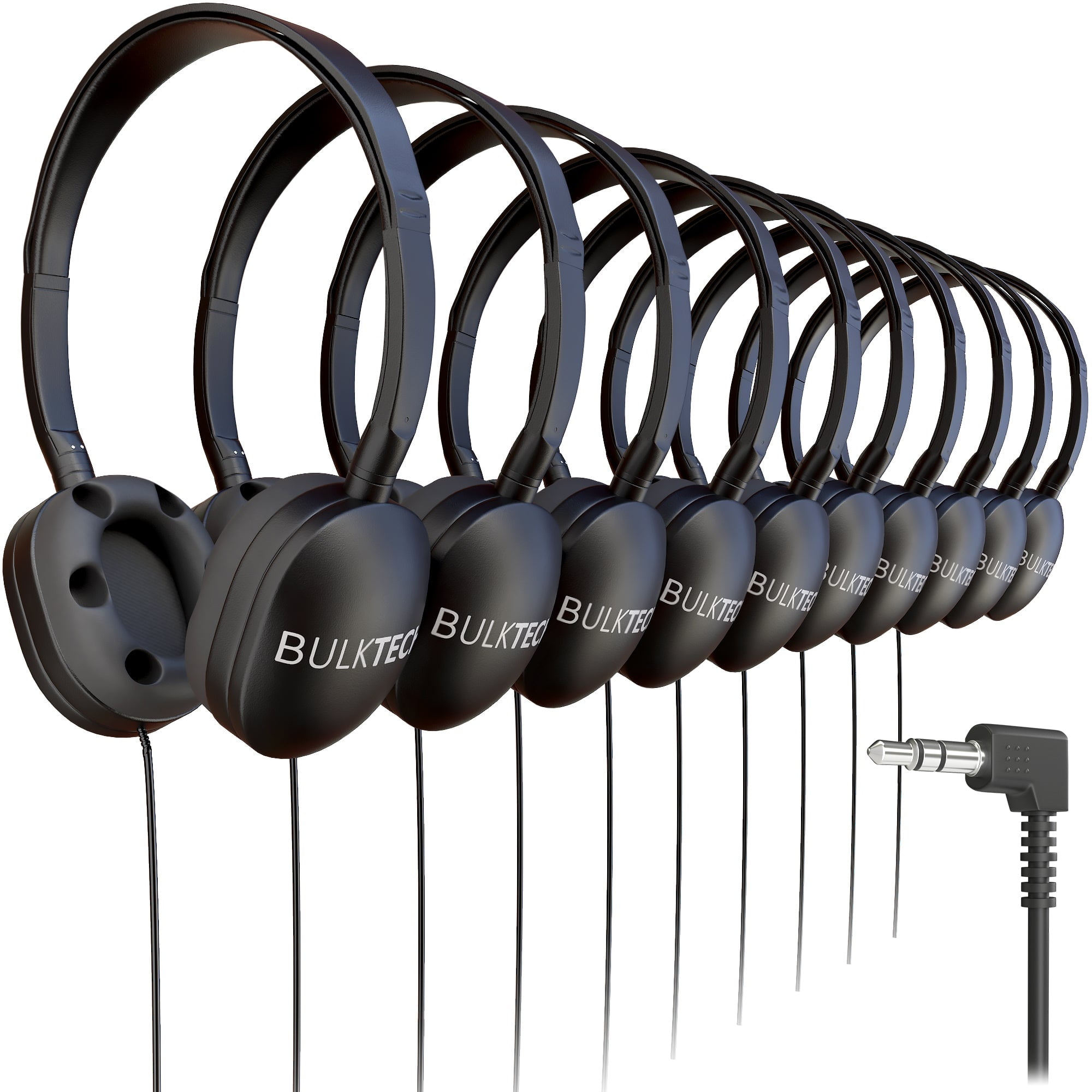 Bulktech Wired On-Ear Rubber Headphones with 3.5mm Connector, Bulk Wholesale, 50 Pack, Black Color