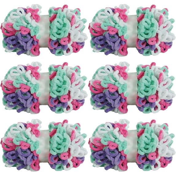 Bulky Loop Yarn for Finger Knitting Soft,Off The Hook Loop Yarn,No-Needle Craft Chenille Yarn for Crocheting,Tie Dyed Hand-Knitting Yarn,6 Pack (9.8 yds,3.5 oz Each Skein)