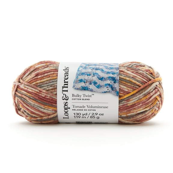 Bulky Twist Multi Yarn by Loops & Threads - Yarn for Knitting - Crochet - Weaving - and Arts & Crafts - Multi - Cotton Blend - 2.9 oz