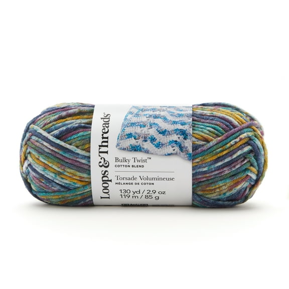 Bulky Twist Multi Yarn by Loops & Threads - Yarn for Knitting - Crochet - Weaving - and Arts & Crafts - Multi - Cotton Blend - 2.9 oz
