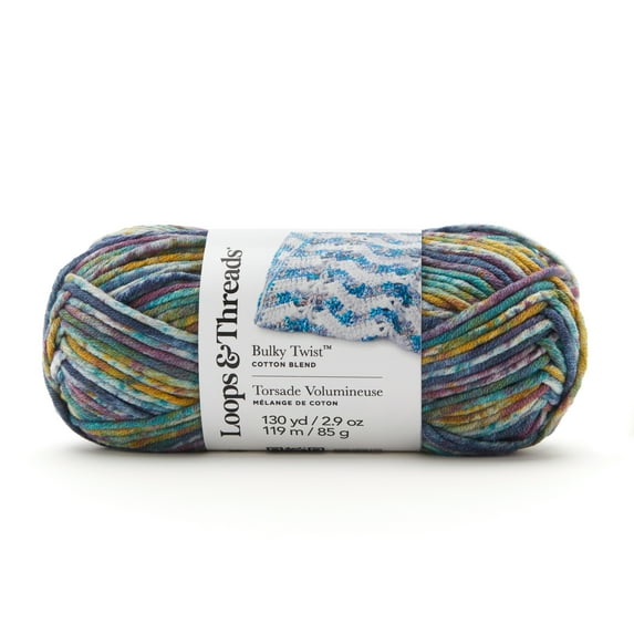 Bulky Twist Multi Yarn by Loops & Threads - Yarn for Knitting - Crochet - Weaving - and Arts & Crafts - Multi - Cotton Blend - 2.9 oz