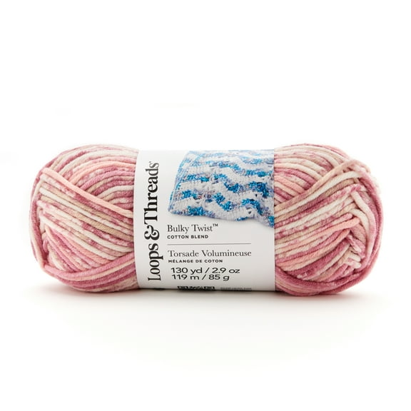 Bulky Twist Multi Yarn by Loops & Threads - Yarn for Knitting - Crochet - Weaving - and Arts & Crafts - Pink - Cotton Blend - 2.9 oz