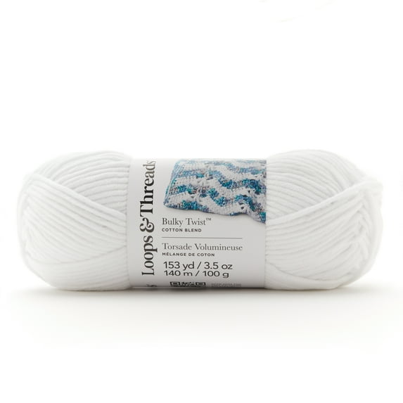 Bulky Twist Solid Yarn by Loops & Threads - Yarn for Knitting - Crochet - Weaving - and Arts & Crafts - White - Cotton Blend - 3.5 oz