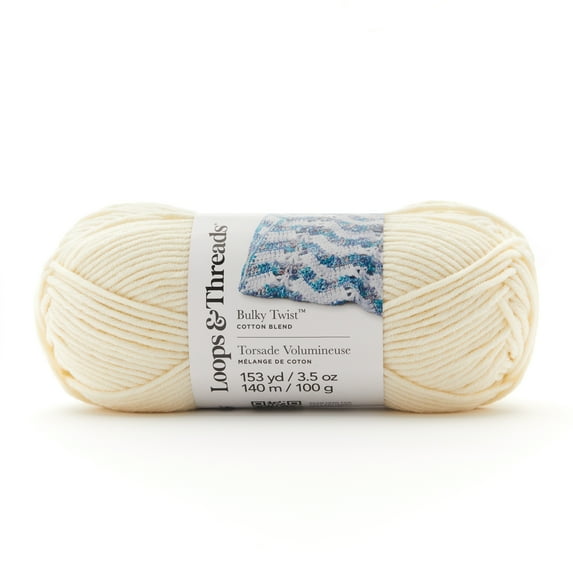 Bulky Twist Solid Yarn by Loops & Threads - Yarn for Knitting - Crochet - Weaving - and Arts & Crafts - White - Cotton Blend - 3.5 oz