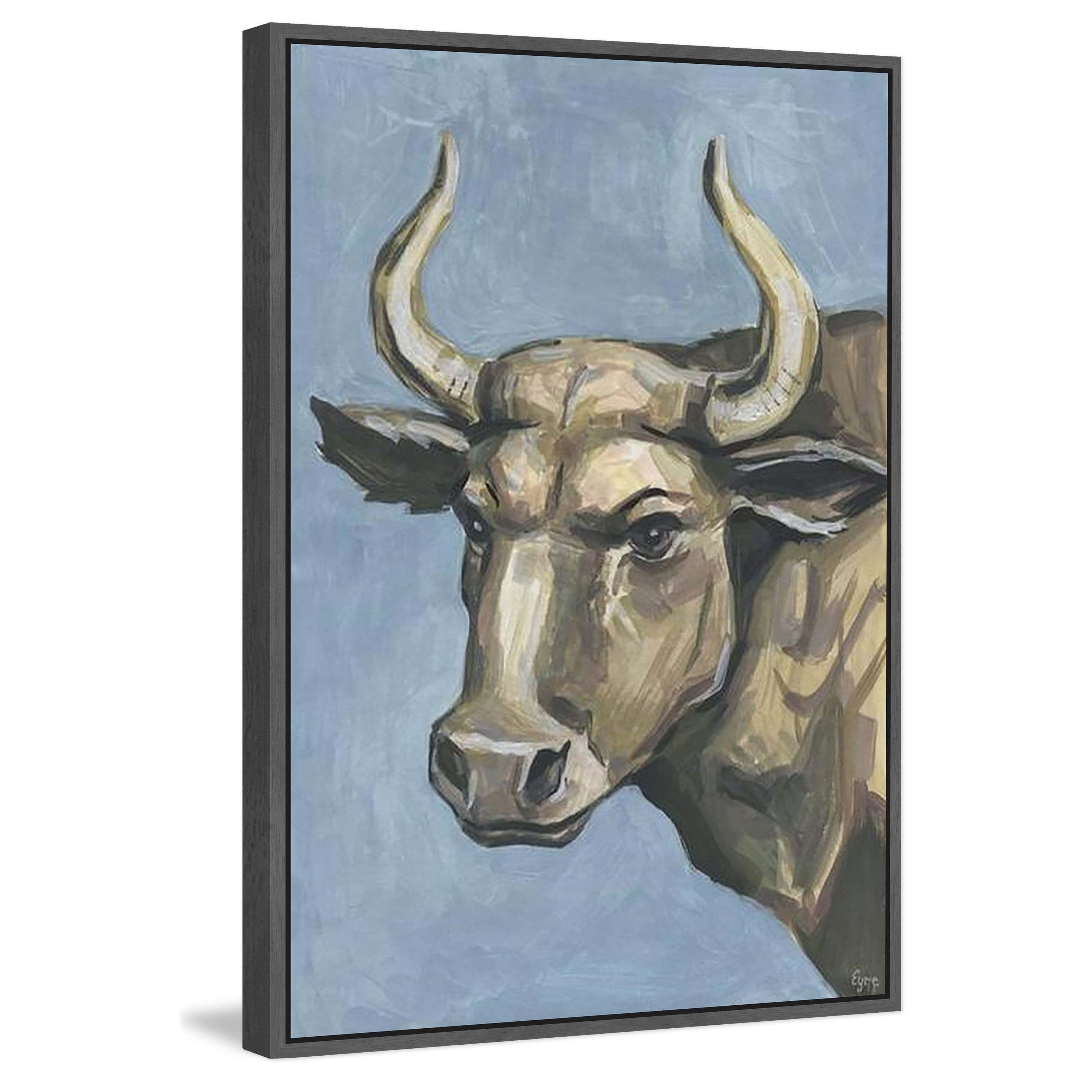 Bull Attitude Floater Framed Painting Print on Canvas