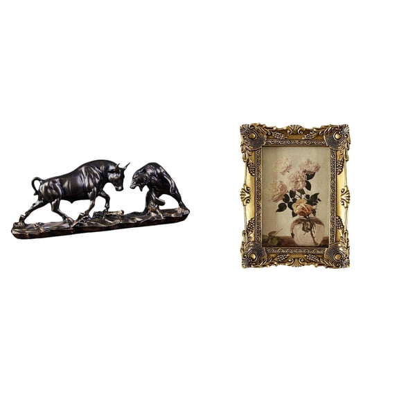 Bull Bear Cow Sculpture Resin Desktop Statue Tabletop Decoration for Home Office Collectors Display