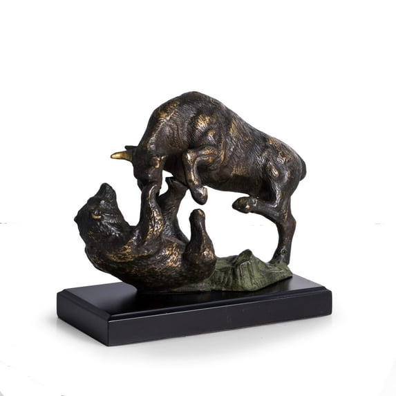Bull & Bear Fight Sculpture with Bronzed Finish.