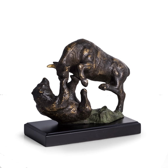 Bull & Bear Fight Sculpture with Bronzed Finish.