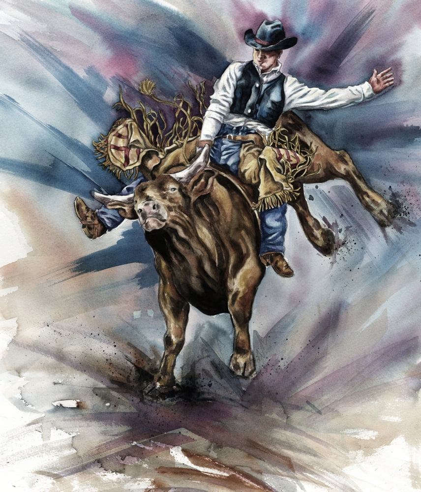 Bull Bucking His Rider Canvas Art - Design Pics Eye Traveller Design Pics (14 x 16)