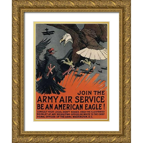 Bull, Charles Livingston 12x14 Gold Ornate Wood Framed with Double Matting Museum Art Print Titled - Join the Army Air Service, Be an American Eagle, ca. 1917