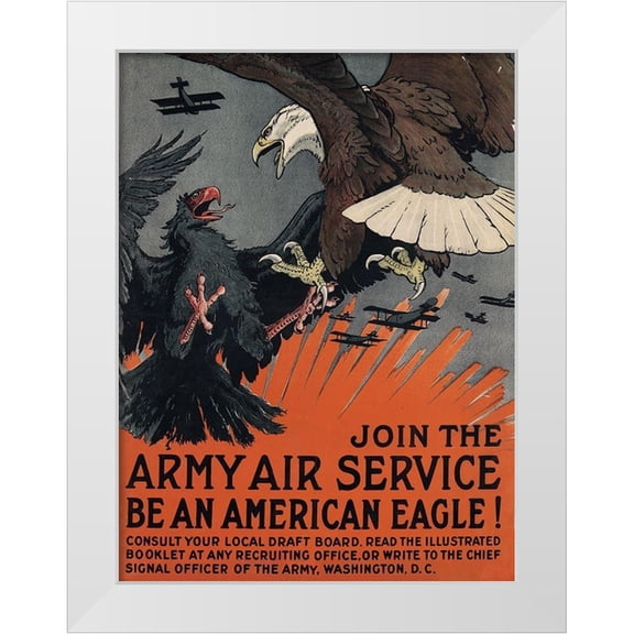 Bull, Charles Livingston 12x14 White Modern Wood Framed Museum Art Print Titled - Join the Army Air Service, Be an American Eagle, ca. 1917