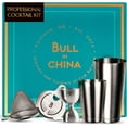 thumbnail image 1 of Bull in China Cocktail Shaker Set Stainless Steel, Professional Grade Bar Tools for Shaken Cocktails, Bar Set Includes: Weighted Shaker, Hammered Bell Jigger, Hawthorne Strainer, Fine Mesh Strainer, 1 of 13