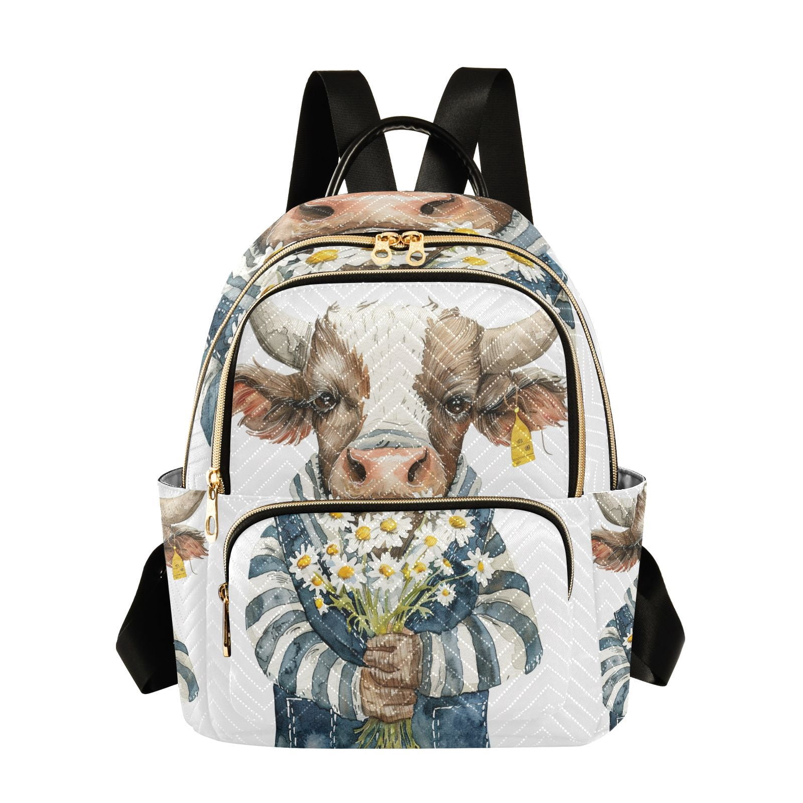 Bull Cow Daisies Travel Laptop Backpack Casual Daypack Lightweight Bookbag Compartment for Business