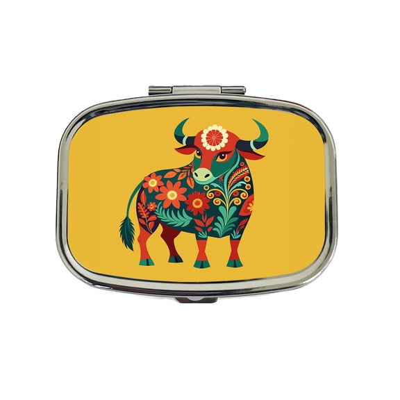 Bull Cow Floral Flowers Small Travel Handbag Pill Box Case
