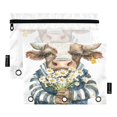 thumbnail image 1 of Bull Cow with Daisies 2 Pack Pencil Pouch for 3 Ring Binder Smooth Zipper Folders with Pockets Clear Window Pencil Case, 1 of 6