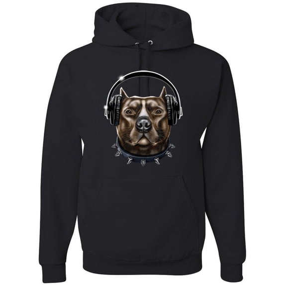 Bull Dog, Spiked Collar, and Headphones Animal Lover Graphic Hoodie Sweatshirt