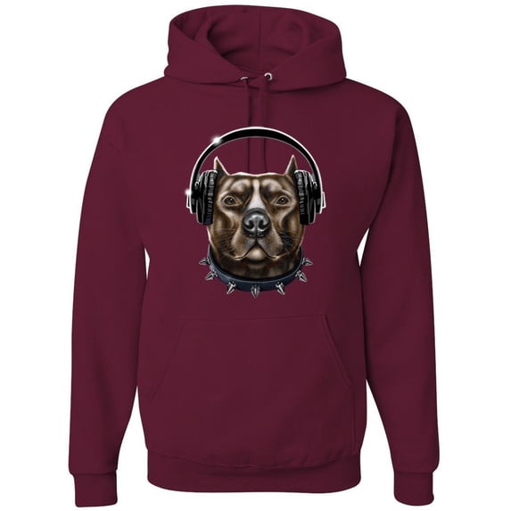Bull Dog, Spiked Collar, and Headphones Animal Lover Graphic Hoodie Sweatshirt