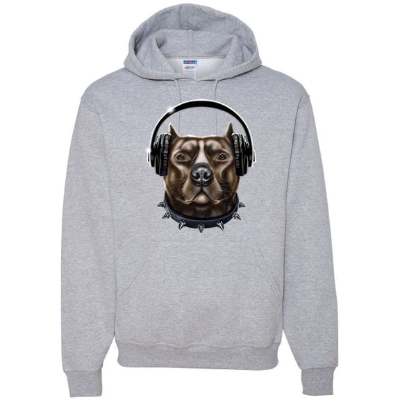 Bull Dog, Spiked Collar, and Headphones Animal Lover Graphic Hoodie Sweatshirt