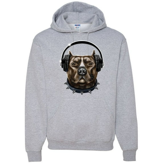 Bull Dog, Spiked Collar, and Headphones Animal Lover Graphic Hoodie Sweatshirt