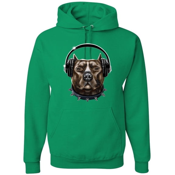Bull Dog, Spiked Collar, and Headphones Animal Lover Graphic Hoodie Sweatshirt