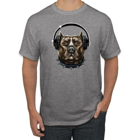 Bull Dog, Spiked Collar, and Headphones Animal Lover Graphic T-Shirt