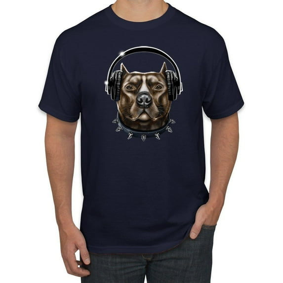 Bull Dog, Spiked Collar, and Headphones Animal Lover Graphic T-Shirt