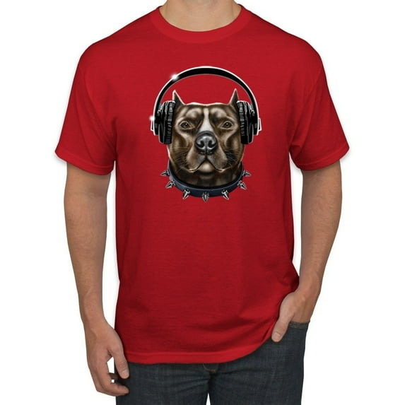Bull Dog, Spiked Collar, and Headphones Animal Lover Graphic T-Shirt