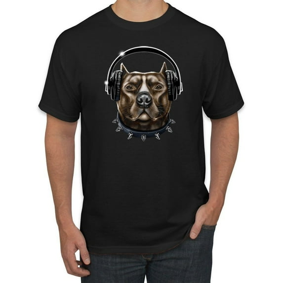 Bull Dog, Spiked Collar, and Headphones Animal Lover Graphic T-Shirt