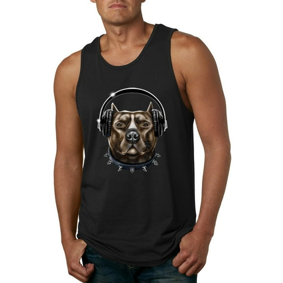 Bull Dog, Spiked Collar, and Headphones Animal Lover Graphic Tank Top