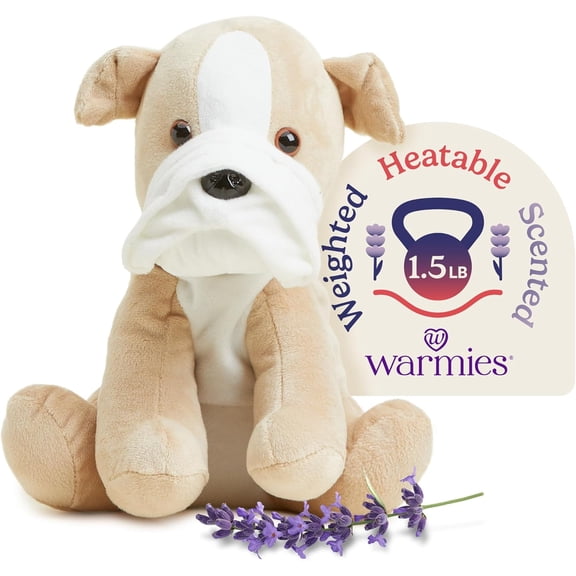 warmies 13 Bull Dog Stuffed Animal, Microwavable Heated Plushies and Weighted Soft Plush Toys