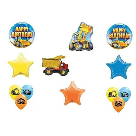 Bull Dozer BullDozer Loader Construction Dump Truck Stars Latex 13 Piece Balloons Set