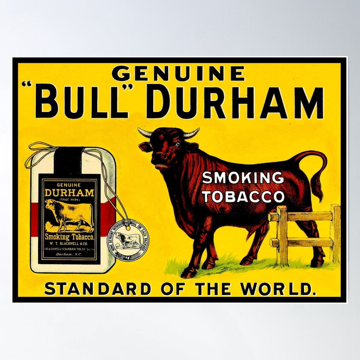bull durham smoking tobacco poster Durham: Vintage Advertising Print Wall Art Modern Wall Decor For Living Room Bedroom Genuine Bull Durham Tobacco Advertisement,