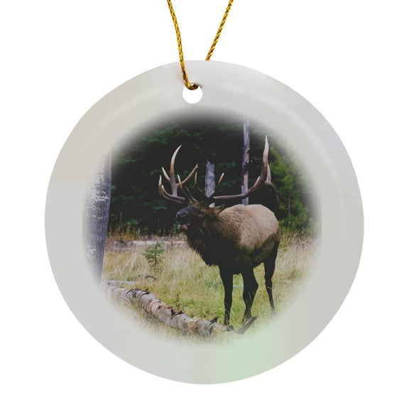 3drose, Bull Elk Bugling, Circle Porcelain Ornament