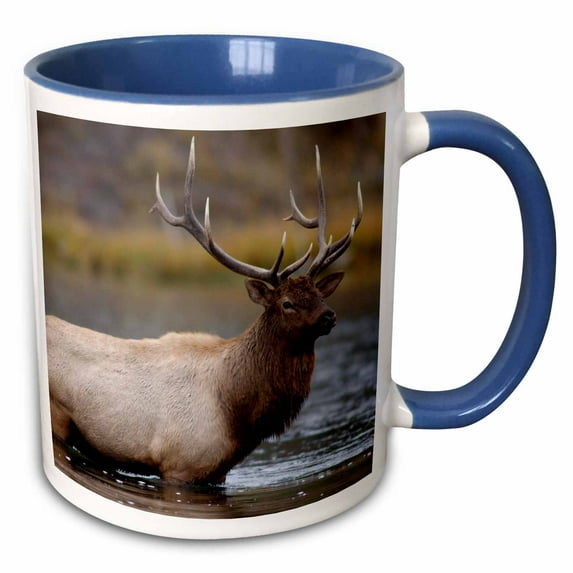 3drose, Bull Elk Crossing River, Yellowstone Np, Wyoming - Us51 Rnu0026 - Rolf Nussbaumer, 11oz Two-tone Blue Mug