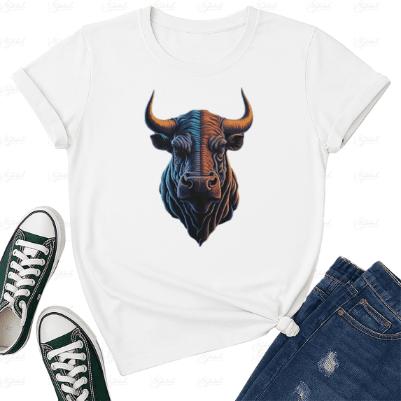 Bull Face Bold Graphic Animal Head Design Art Unisex T-Shirt, up to Size 5XL