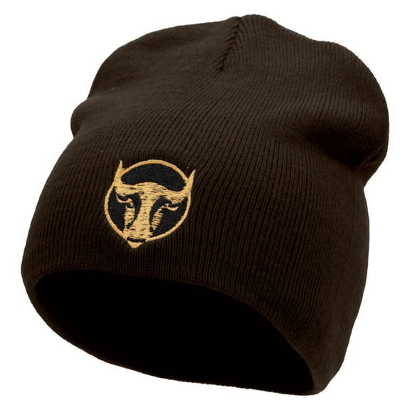 Bull Face Embroidered 8 Inch Short Beanie - Dk Brown OSFM