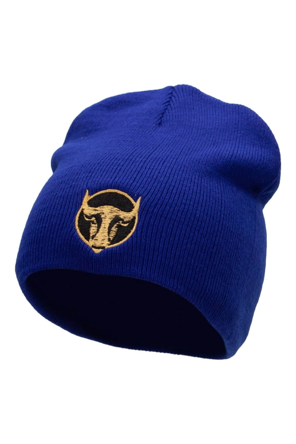 Bull Face Embroidered 8 Inch Short Beanie - Royal OSFM