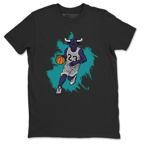 Bull Figure Black T-Shirt Jordan 5 Grape White Purple Sneaker Matching Top (Black / 6X-Large)