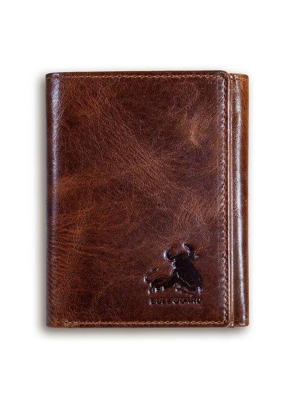Bull Guard Best Leather Men's RFID Trifold Wallet with ID Great Outdoor Wallet Forest Brown