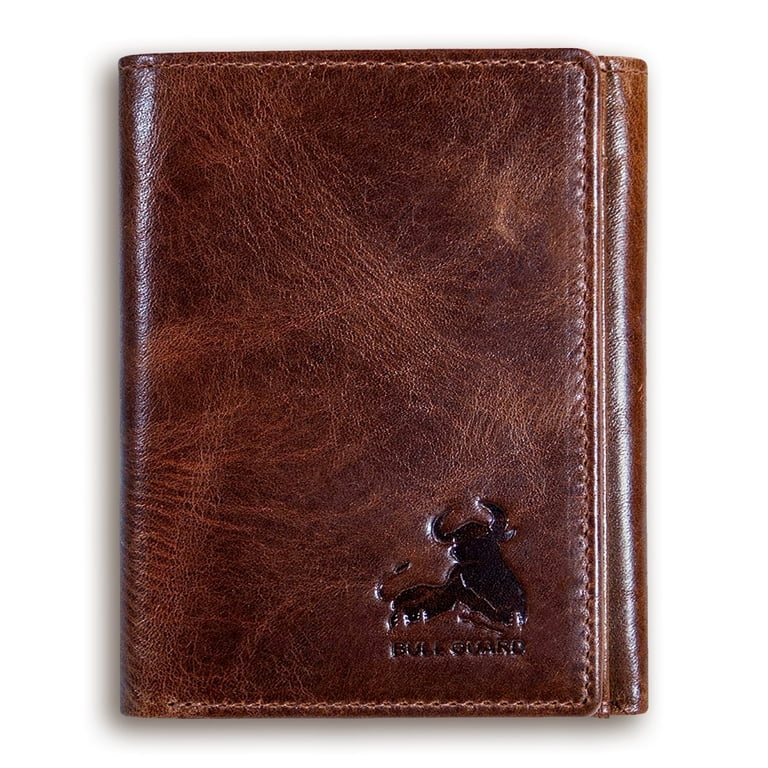 Bull Guard Genuine Leather Men's RFID Trifold Wallet, Forest Brown