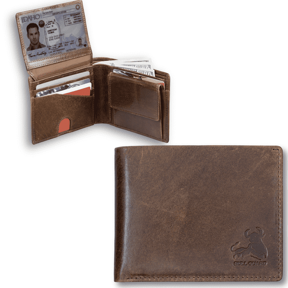 Bull Guard Mens RFID Blocking Bifold Wallet Soft, Forest Brown, Size Medium