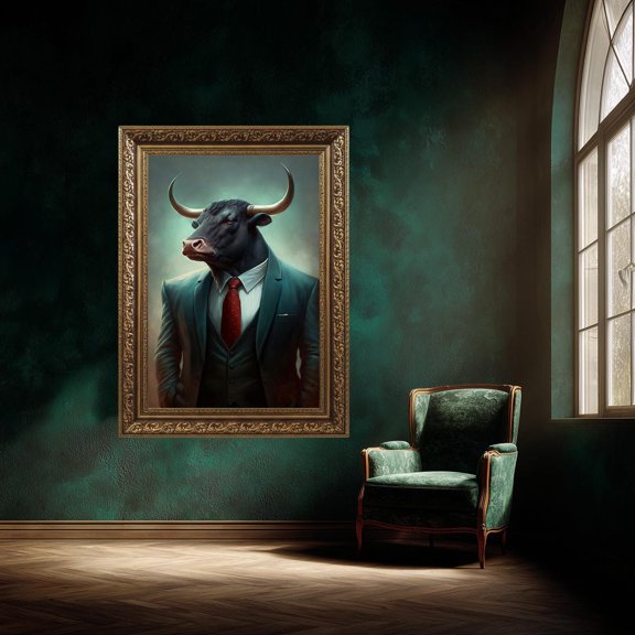Bull In Suit Poster, Bold Office Wall Art