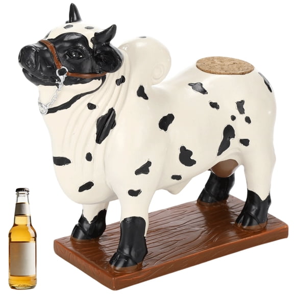 Bull Liquor Dispenser with Stable Wood Base, 3 x 7.9 x 6.9 in Animal-Shaped Wine Dispenser, Decorative Beverage Container for Home Bar, Enhancing Ambience with Rustic Charm, White
