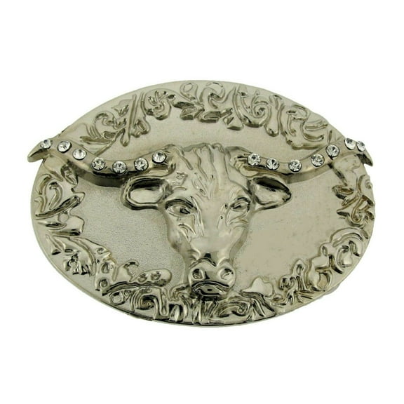 Bull Long Horn Belt Buckle Western Rodeo Silver Metal Bling Men Women New Style