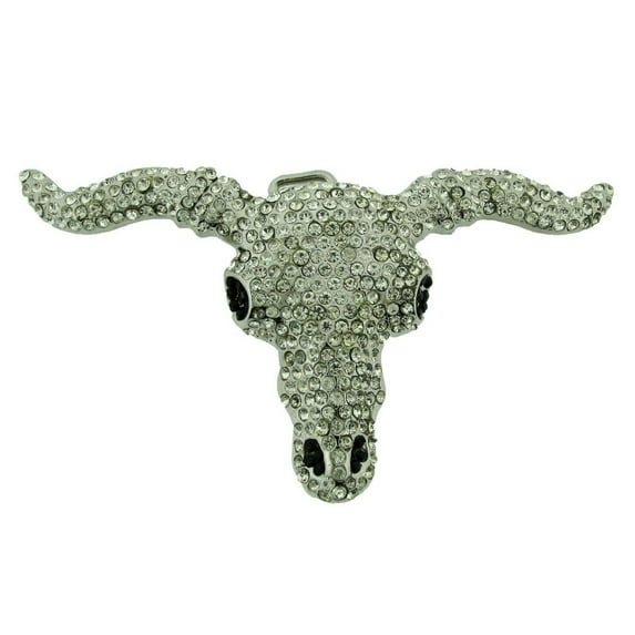 Bull Long Horn Blinged Western Silver Metal Belt Buckle Texas Rodeo Rhinestones