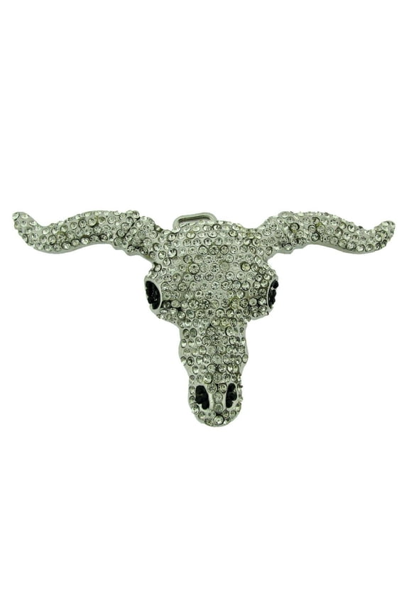 Bull Long Horn Blinged Western Silver Metal Belt Buckle Texas Rodeo Rhinestones