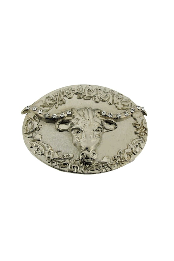 Bull Longhorn Buffalo Silver Metal Rhinestones Cowgirl Belt Buckle Western Rodeo