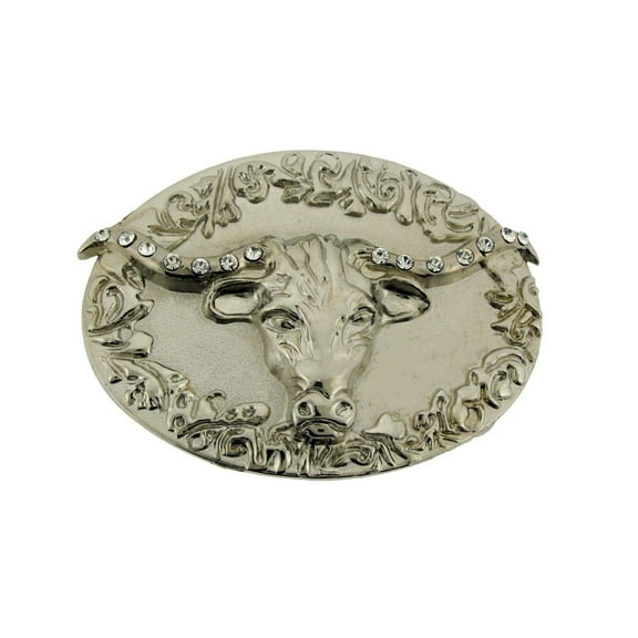 Bull Longhorn Buffalo Silver Metal Rhinestones Cowgirl Belt Buckle Western Rodeo