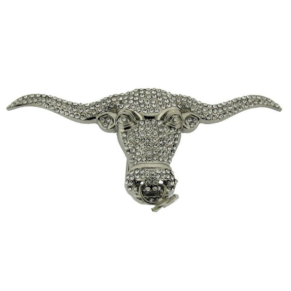 Bull Longhorn Chopper Nose Pin Belt Buckle Bling Iced Out Cowgirl Silver Metal